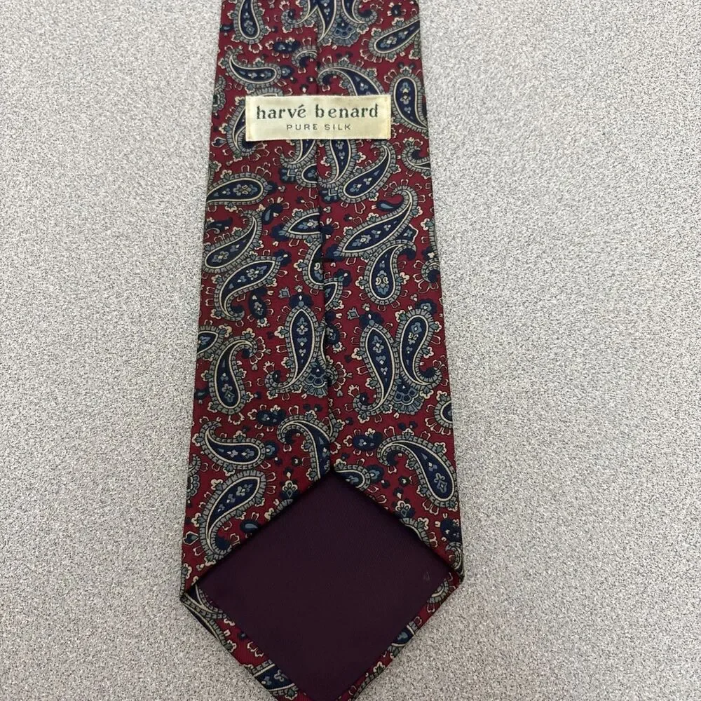 Lot Of 3 Vintage Harve Benard Silk Neck Tie Red/Burgundy, Paisley, Geometric